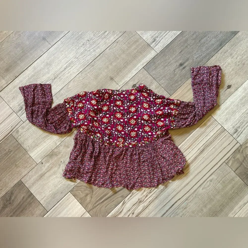 Free People Malia Babydoll floral jacket XS purple beaded studded tie front